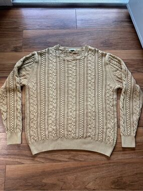 Katin Fisherman Cable Knit Sweater Tan 100% Cotton size Medium